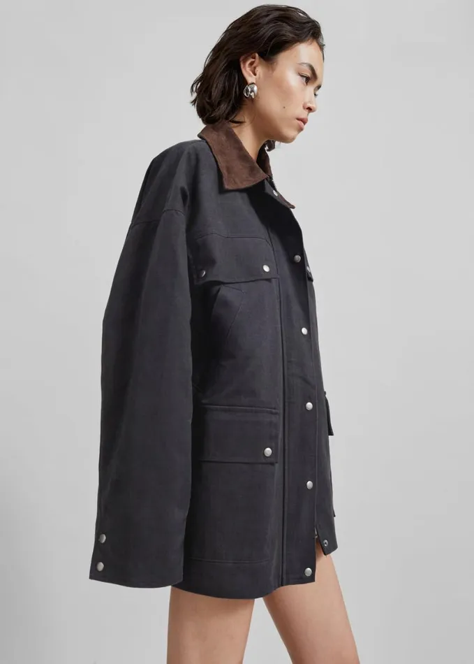 Clothing Women The Frankie Shop Stevan Contrast Collar Cargo Jacket 8211 Charcoal