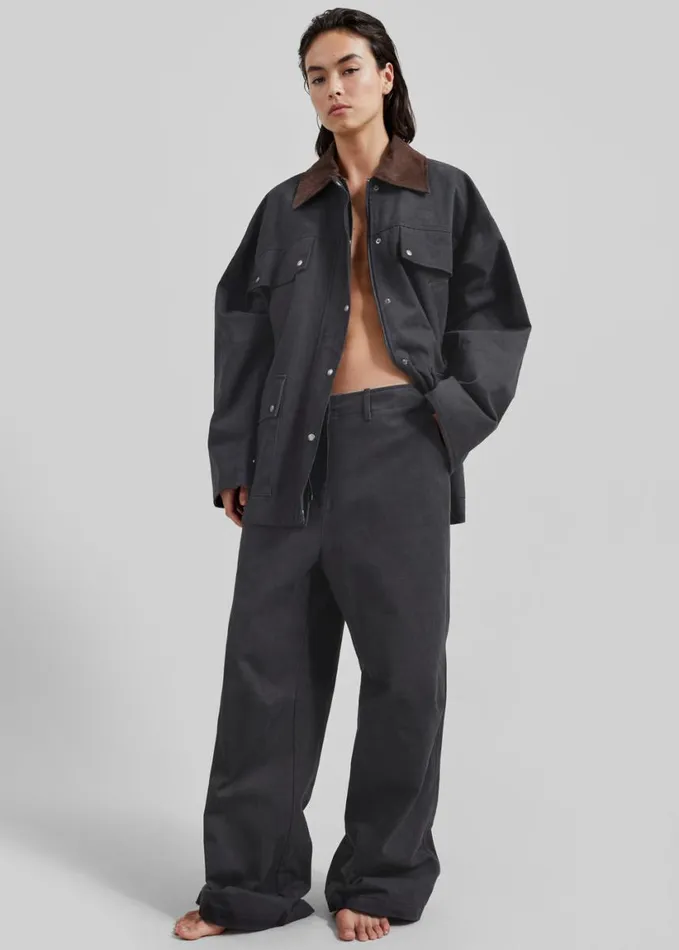 Clothing Women The Frankie Shop Stevan Contrast Collar Cargo Jacket 8211 Charcoal