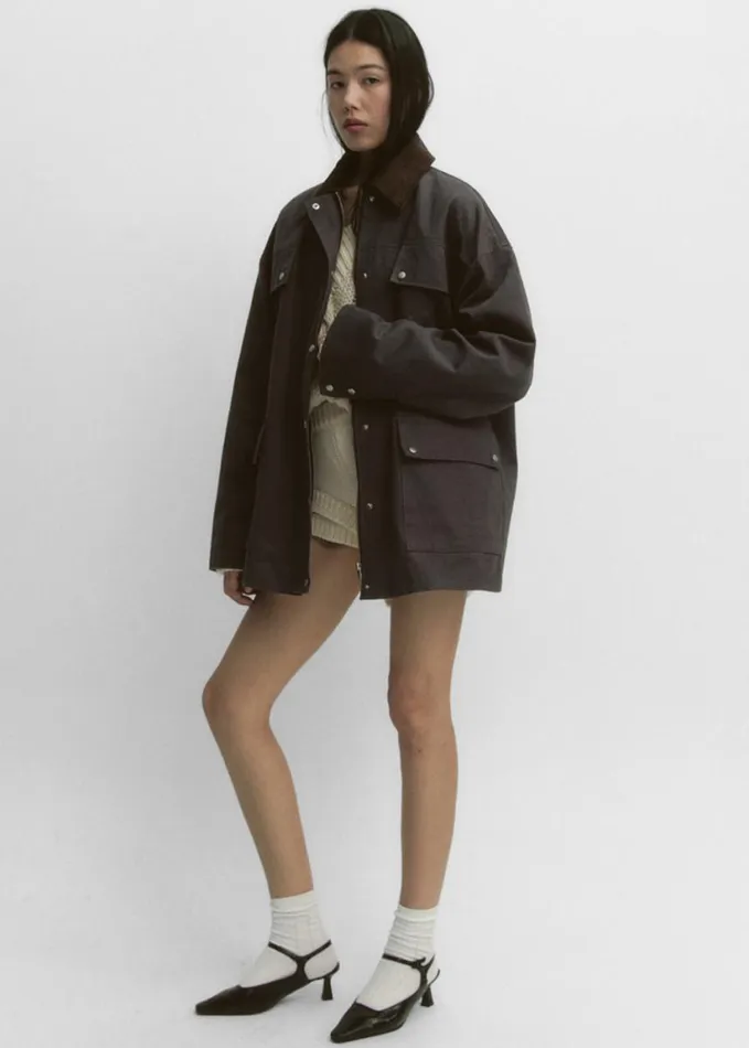 Clothing Women The Frankie Shop Stevan Contrast Collar Cargo Jacket 8211 Charcoal