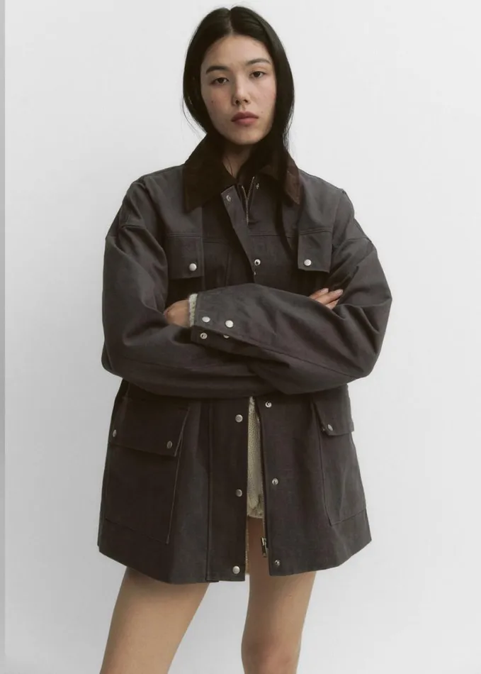 Clothing Women The Frankie Shop Stevan Contrast Collar Cargo Jacket 8211 Charcoal