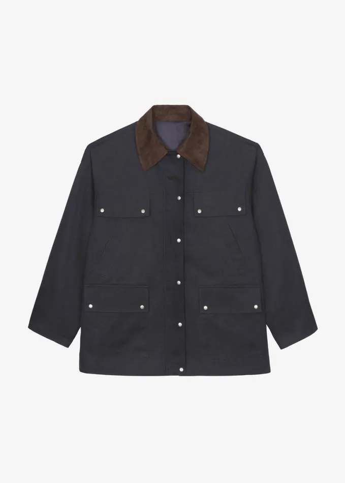 Clothing Women The Frankie Shop Stevan Contrast Collar Cargo Jacket 8211 Charcoal