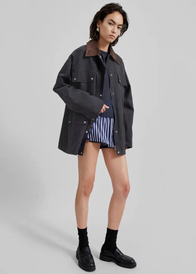 Clothing Women The Frankie Shop Stevan Contrast Collar Cargo Jacket 8211 Charcoal