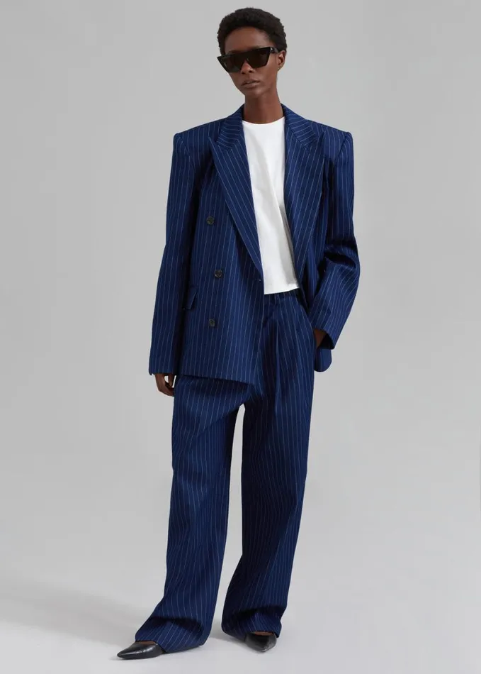 Clothing Women The Frankie Shop Tansy Denim Pants 8211 Navy Pinstripe