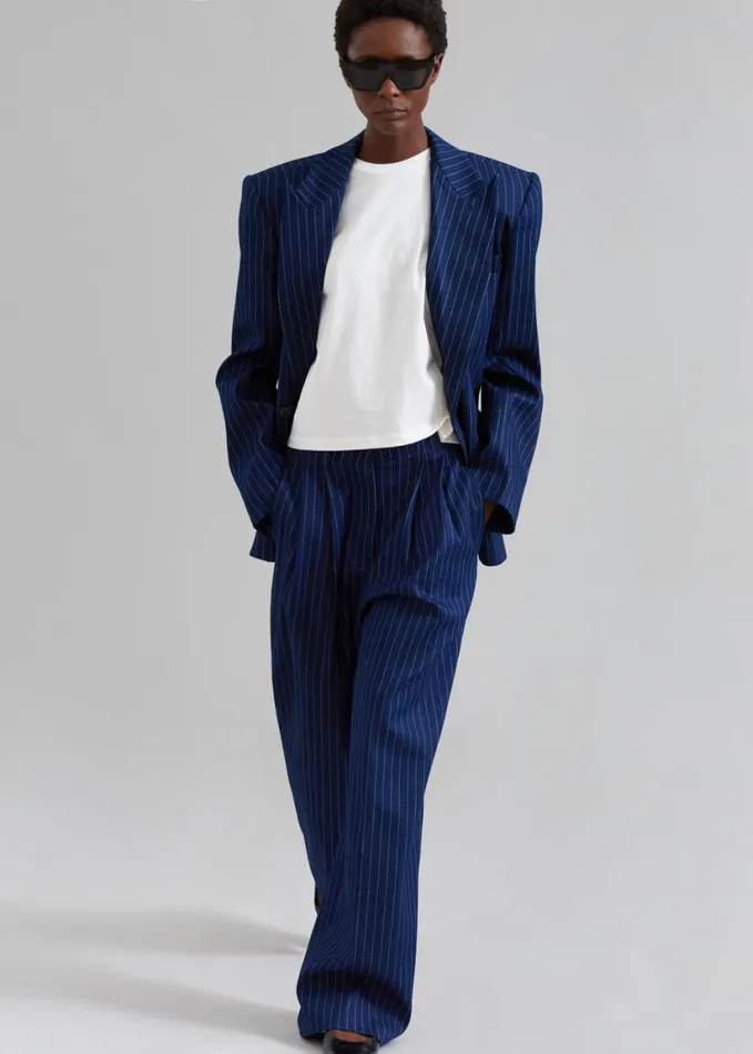 Clothing Women The Frankie Shop Tansy Denim Pants 8211 Navy Pinstripe