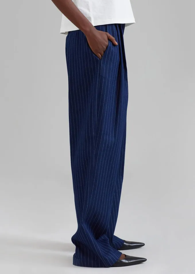 Clothing Women The Frankie Shop Tansy Denim Pants 8211 Navy Pinstripe