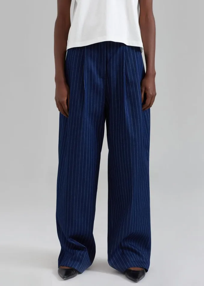 Clothing Women The Frankie Shop Tansy Denim Pants 8211 Navy Pinstripe