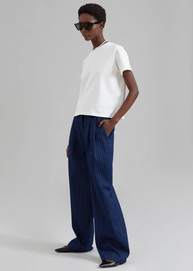 Clothing Women The Frankie Shop Tansy Denim Pants 8211 Navy Pinstripe