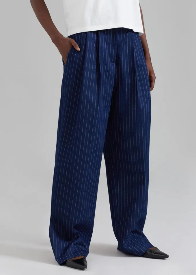 Clothing Women The Frankie Shop Tansy Denim Pants 8211 Navy Pinstripe