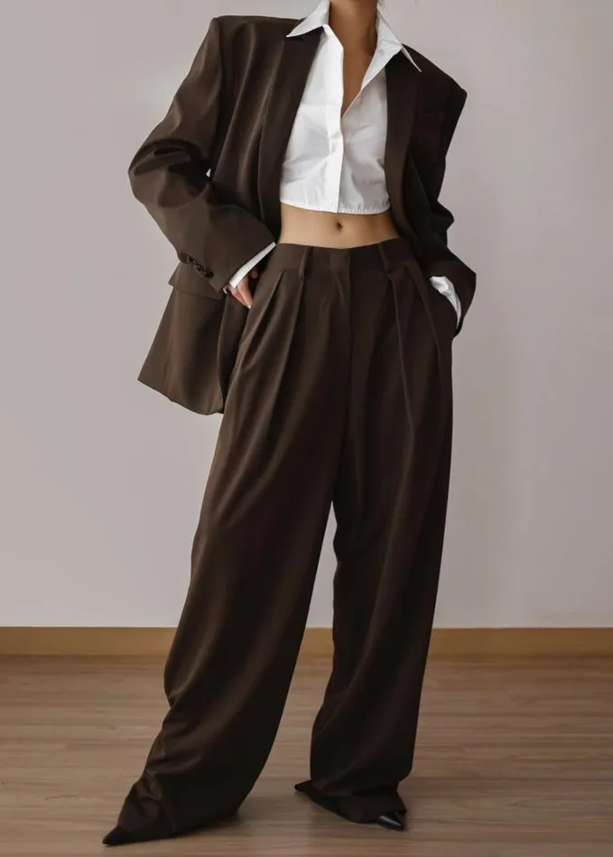 Clothing Women The Frankie Shop Tansy Pleated Trousers 8211 Chocolate
