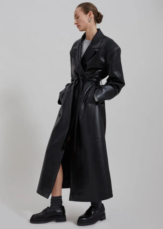 Clothing Women The Frankie Shop Tina Faux Leather Trench Coat 8211 Black