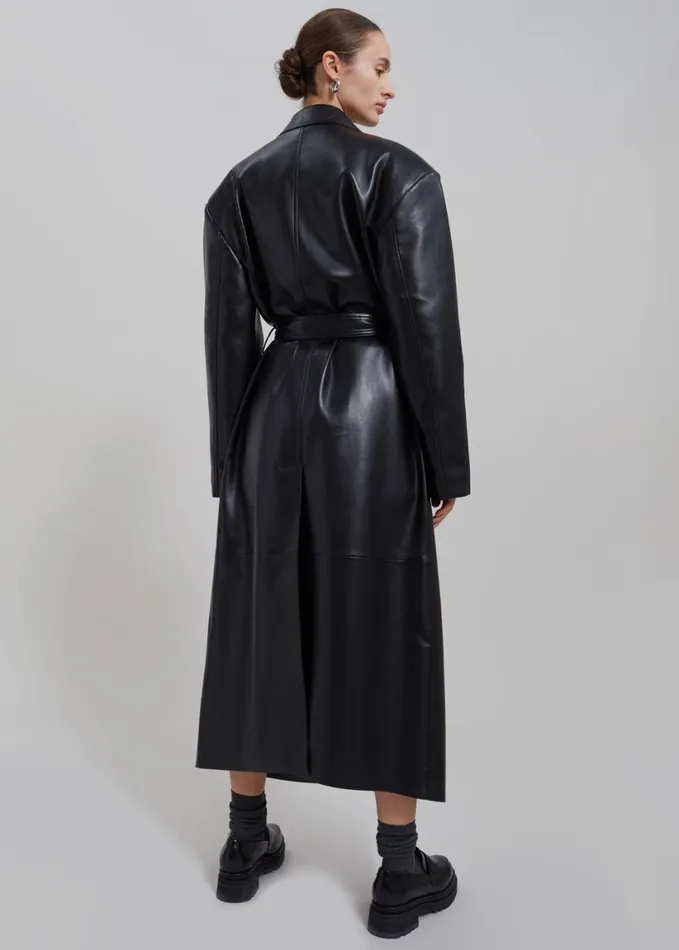 Clothing Women The Frankie Shop Tina Faux Leather Trench Coat 8211 Black