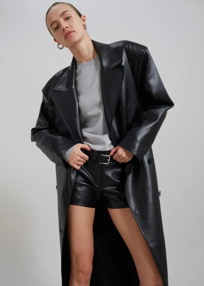 Clothing Women The Frankie Shop Tina Faux Leather Trench Coat 8211 Black