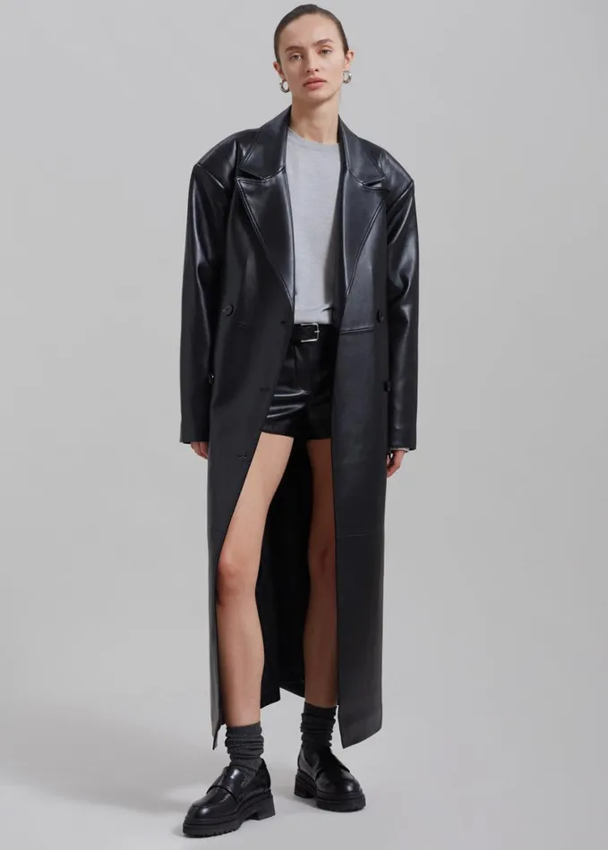 Clothing Women The Frankie Shop Tina Faux Leather Trench Coat 8211 Black