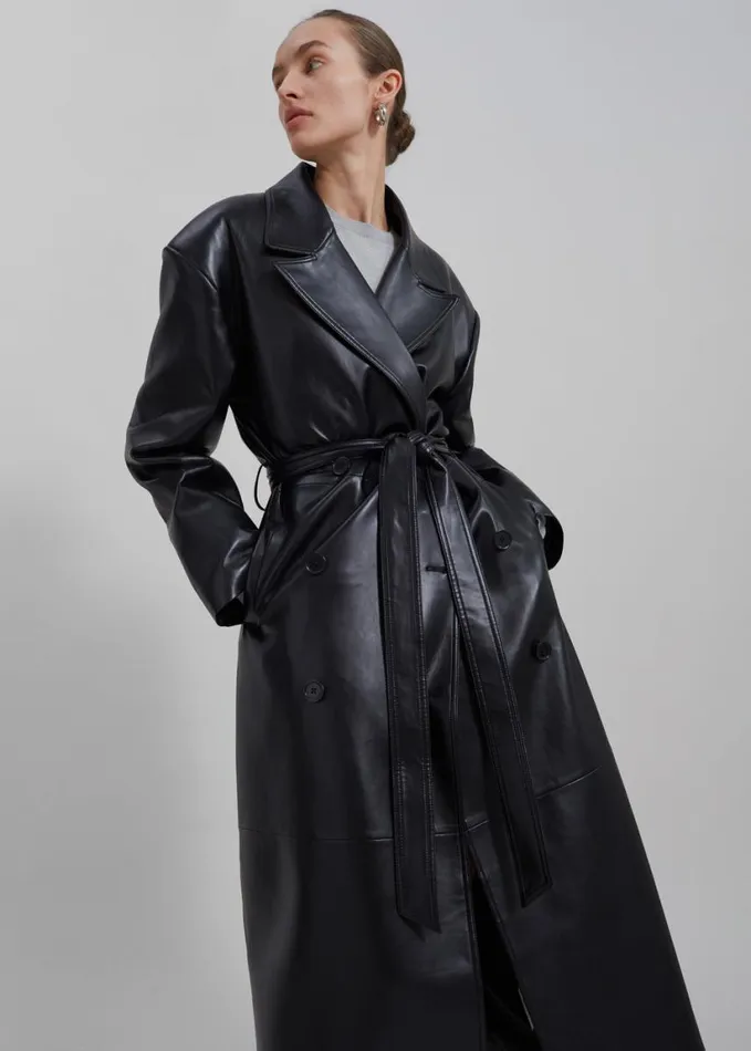 Clothing Women The Frankie Shop Tina Faux Leather Trench Coat 8211 Black