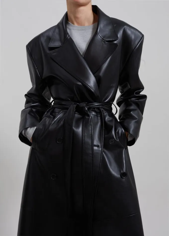 Clothing Women The Frankie Shop Tina Faux Leather Trench Coat 8211 Black