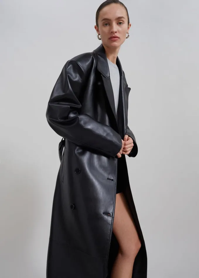 Clothing Women The Frankie Shop Tina Faux Leather Trench Coat 8211 Black