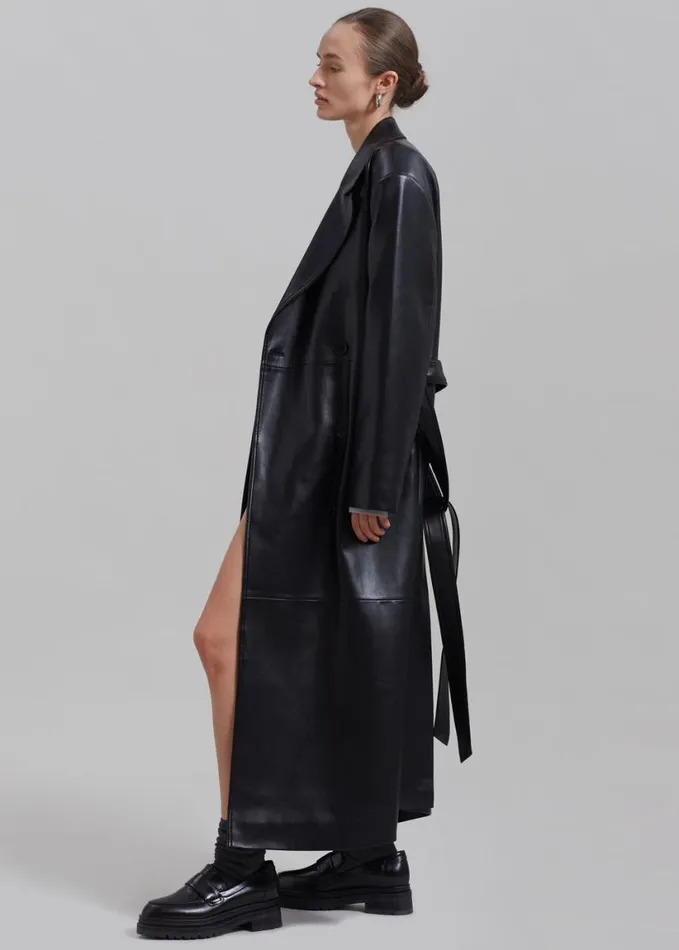 Clothing Women The Frankie Shop Tina Faux Leather Trench Coat 8211 Black