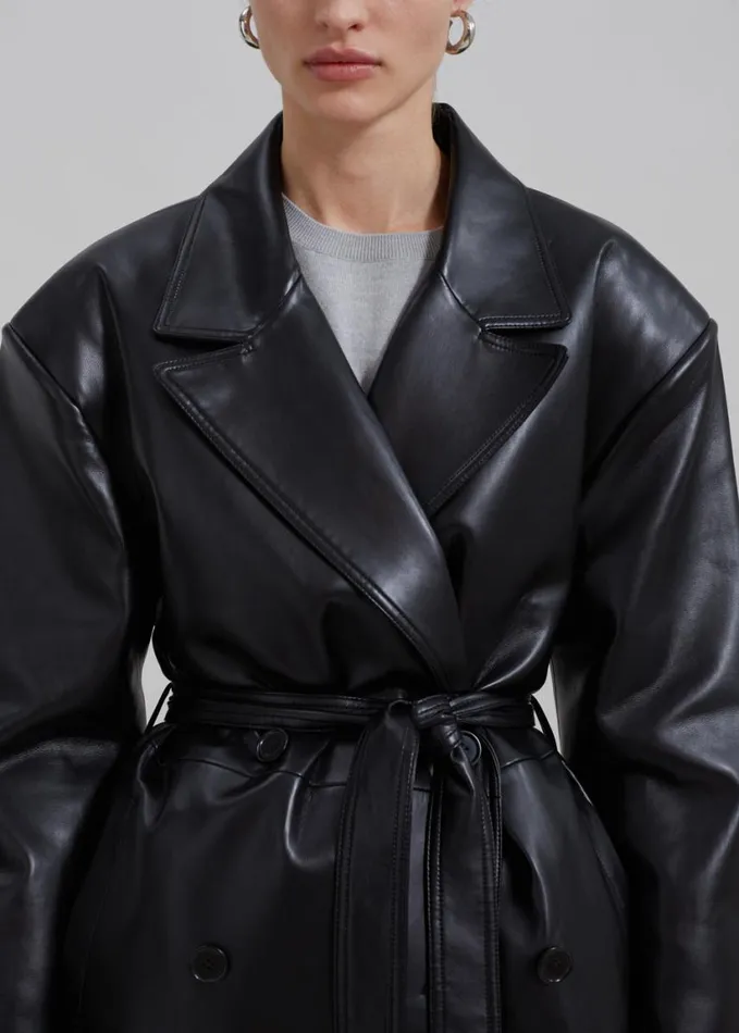 Clothing Women The Frankie Shop Tina Faux Leather Trench Coat 8211 Black