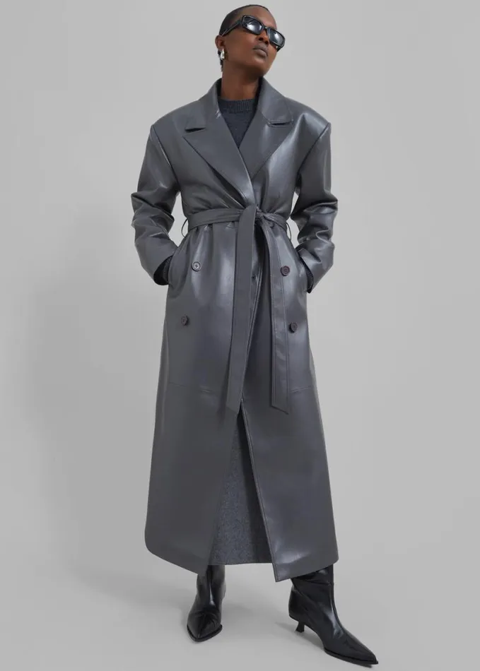 Clothing Women The Frankie Shop Tina Faux Leather Trench Coat 8211 Grey