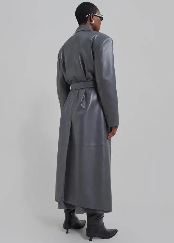Clothing Women The Frankie Shop Tina Faux Leather Trench Coat 8211 Grey