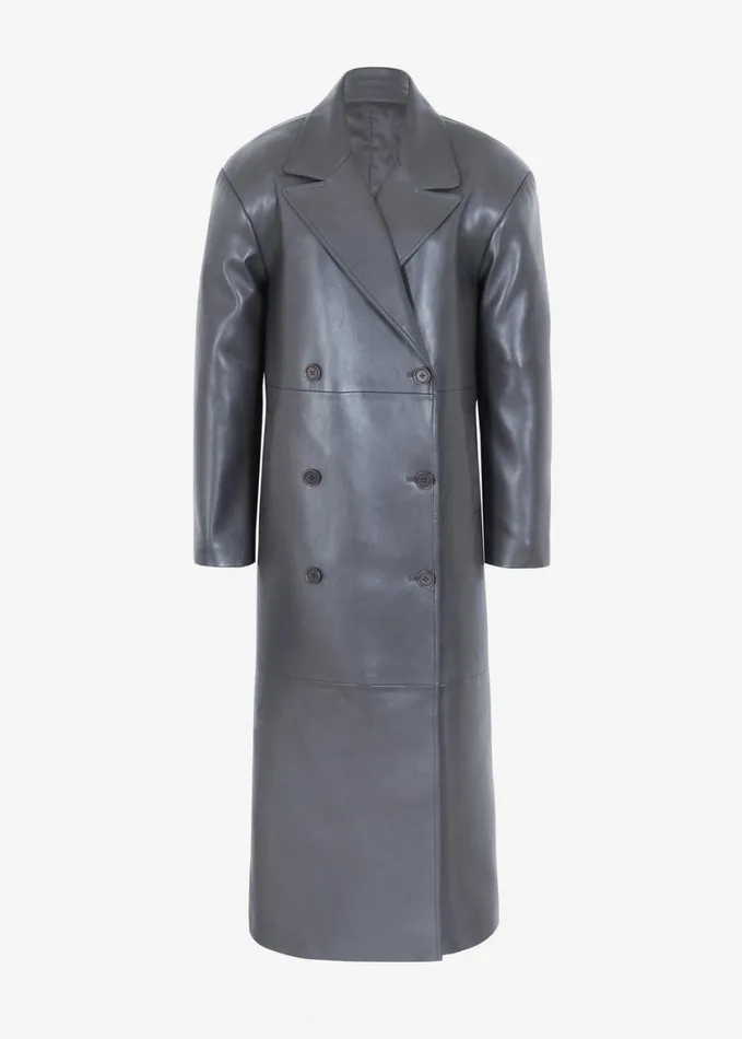 Clothing Women The Frankie Shop Tina Faux Leather Trench Coat 8211 Grey