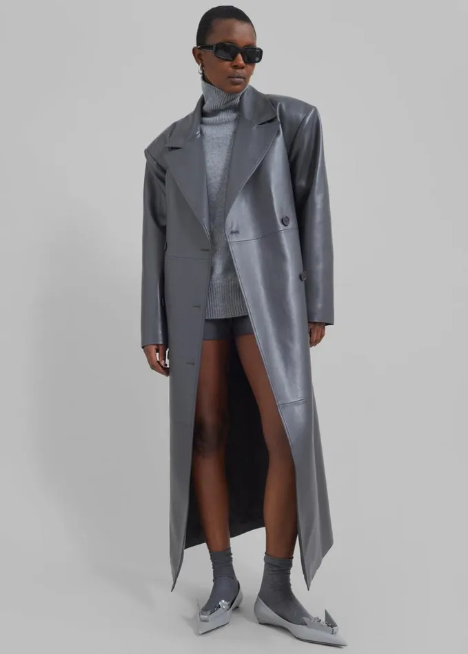 Clothing Women The Frankie Shop Tina Faux Leather Trench Coat 8211 Grey