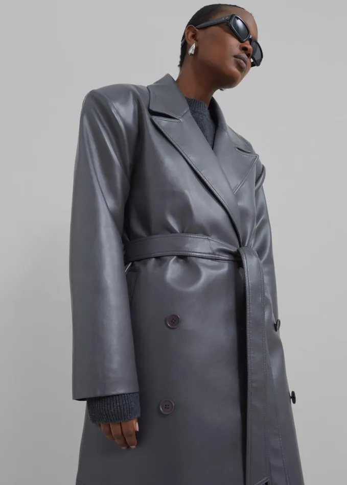 Clothing Women The Frankie Shop Tina Faux Leather Trench Coat 8211 Grey