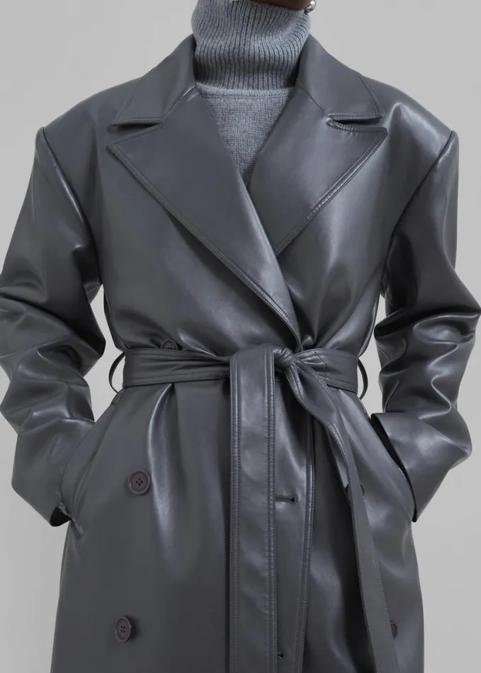 Clothing Women The Frankie Shop Tina Faux Leather Trench Coat 8211 Grey