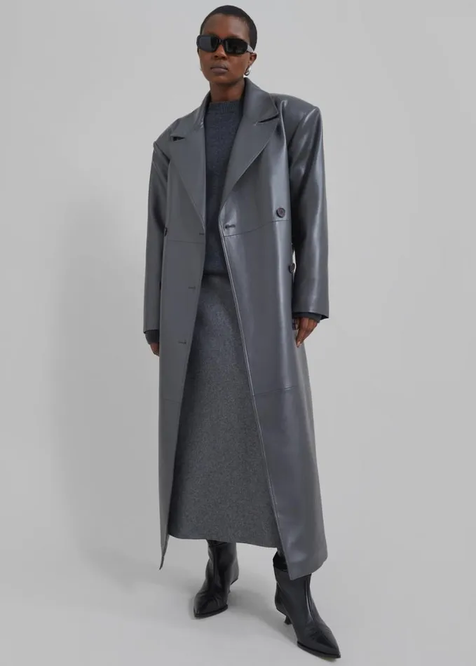 Clothing Women The Frankie Shop Tina Faux Leather Trench Coat 8211 Grey