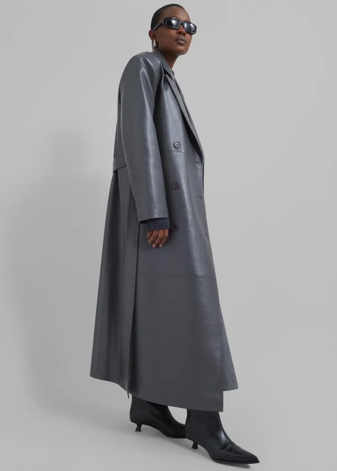 Clothing Women The Frankie Shop Tina Faux Leather Trench Coat 8211 Grey