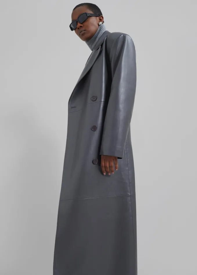 Clothing Women The Frankie Shop Tina Faux Leather Trench Coat 8211 Grey
