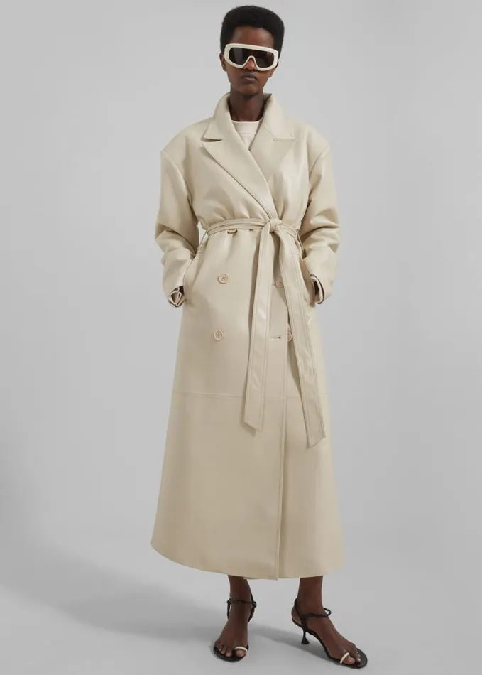 Clothing Women The Frankie Shop Tina Faux Leather Trench Coat 8211 Mastic
