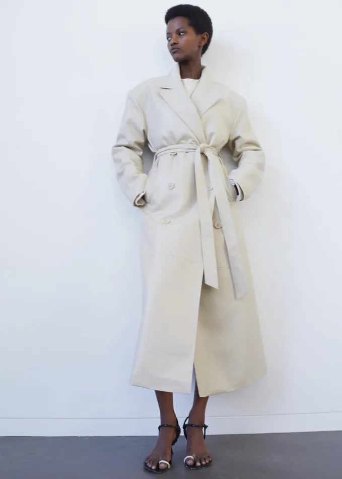 Clothing Women The Frankie Shop Tina Faux Leather Trench Coat 8211 Mastic