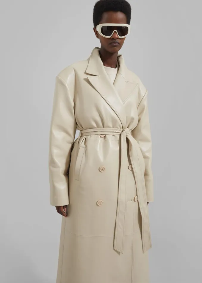 Clothing Women The Frankie Shop Tina Faux Leather Trench Coat 8211 Mastic