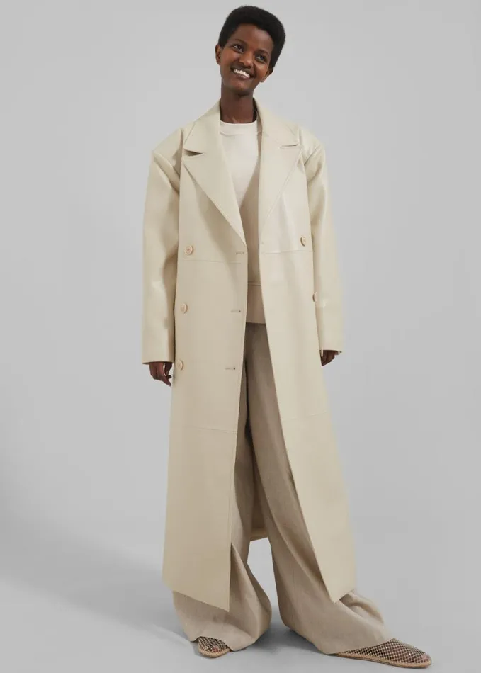 Clothing Women The Frankie Shop Tina Faux Leather Trench Coat 8211 Mastic