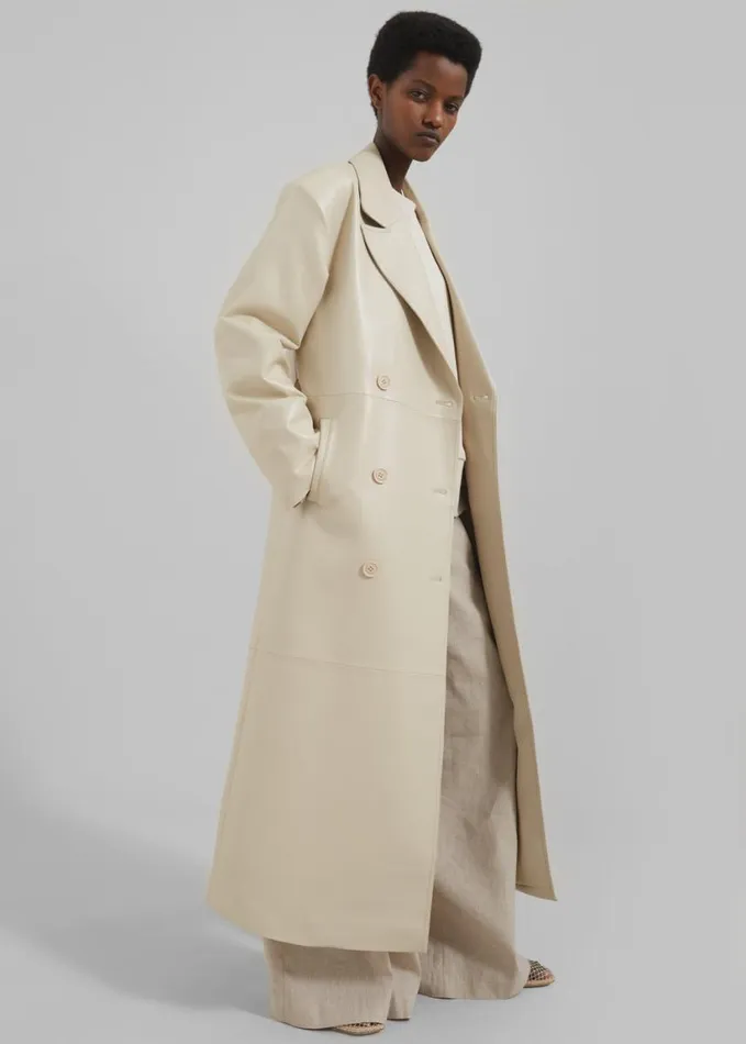 Clothing Women The Frankie Shop Tina Faux Leather Trench Coat 8211 Mastic