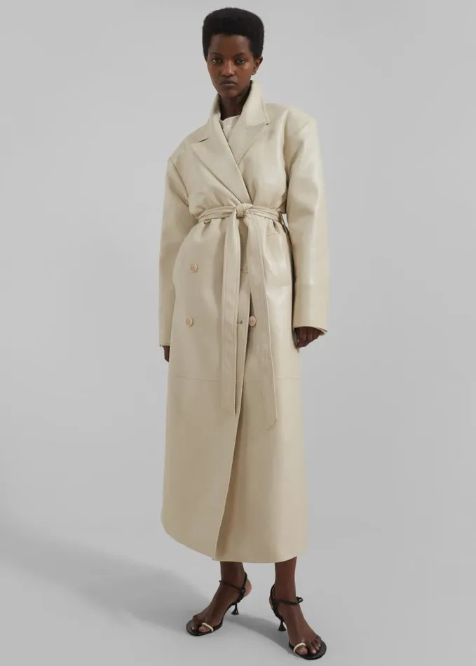 Clothing Women The Frankie Shop Tina Faux Leather Trench Coat 8211 Mastic