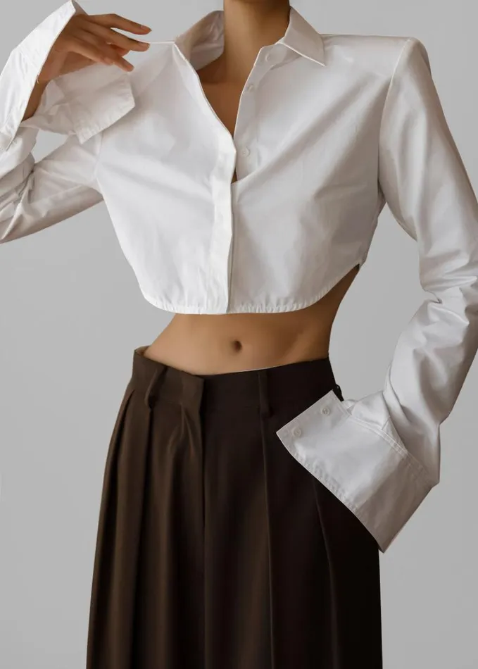 Clothing Women The Frankie Shop Uma Cropped Shirt 8211 White