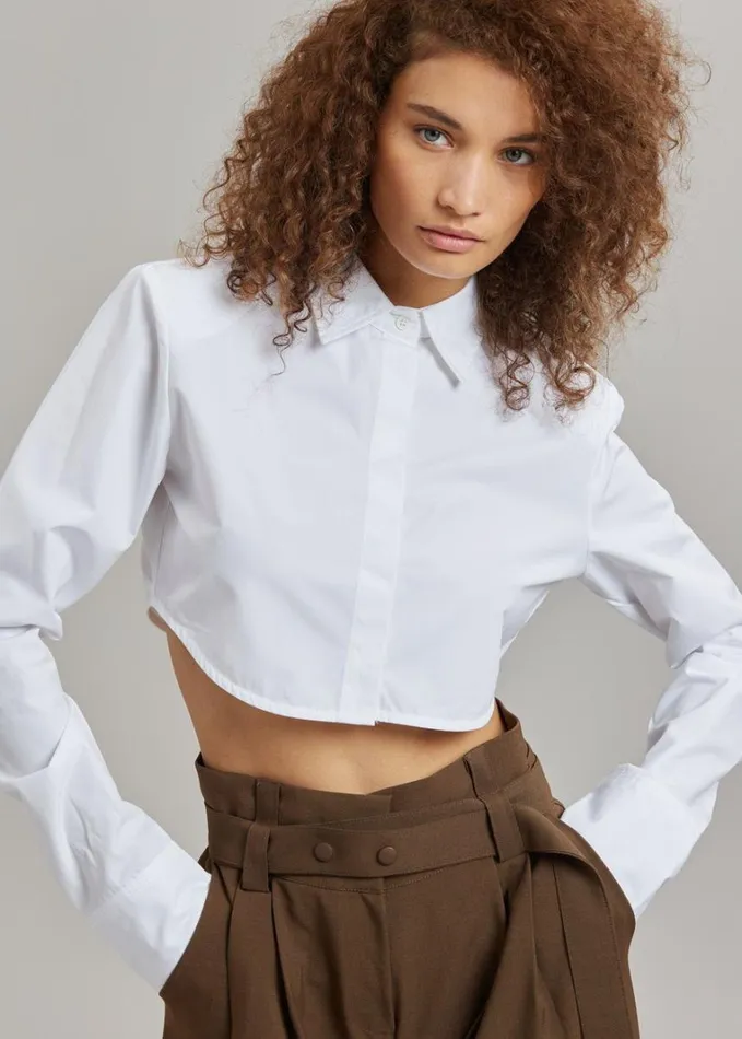 Clothing Women The Frankie Shop Uma Cropped Shirt 8211 White