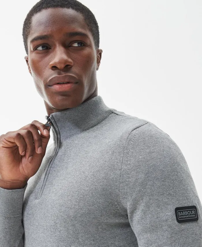Cotton Half Zip Sweater Anthracite Marl Men Barbour Jumpers