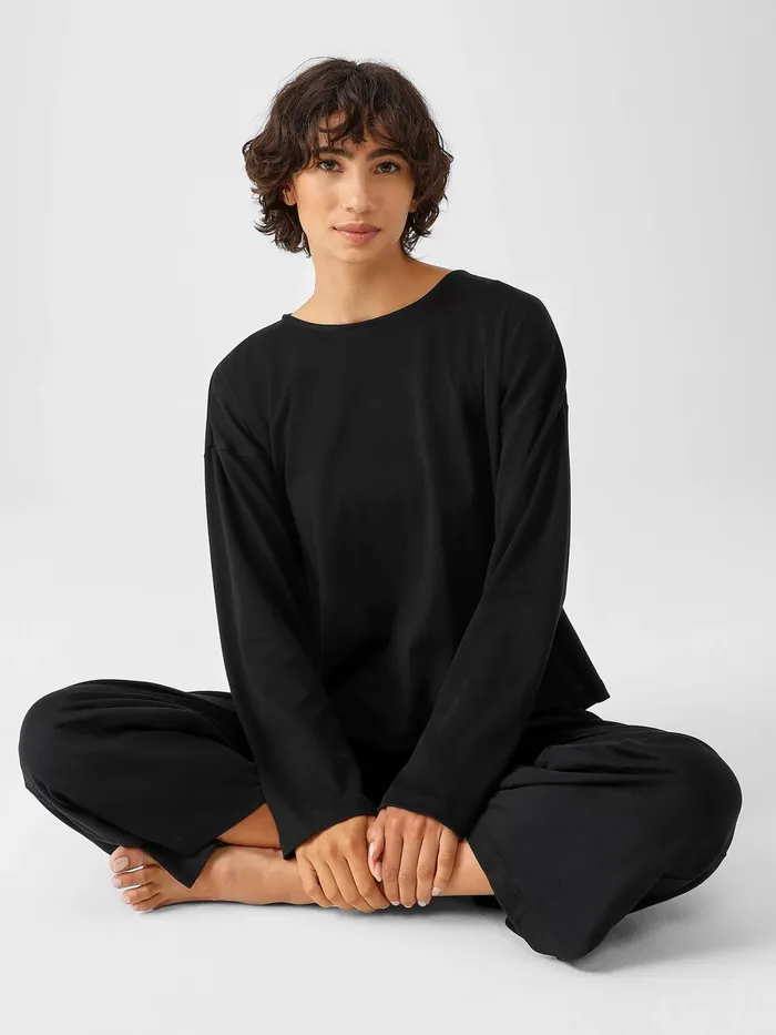 Cozy Organic Cotton Interlock BoxTop Black Women Eileen Fisher Sleepwear