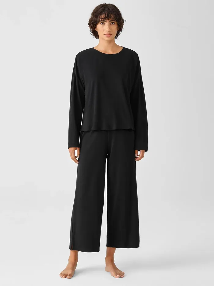 Cozy Organic Cotton Interlock BoxTop Black Women Eileen Fisher Sleepwear