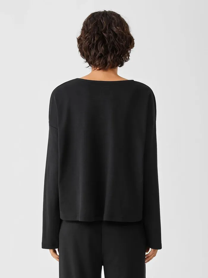 Cozy Organic Cotton Interlock BoxTop Black Women Eileen Fisher Sleepwear