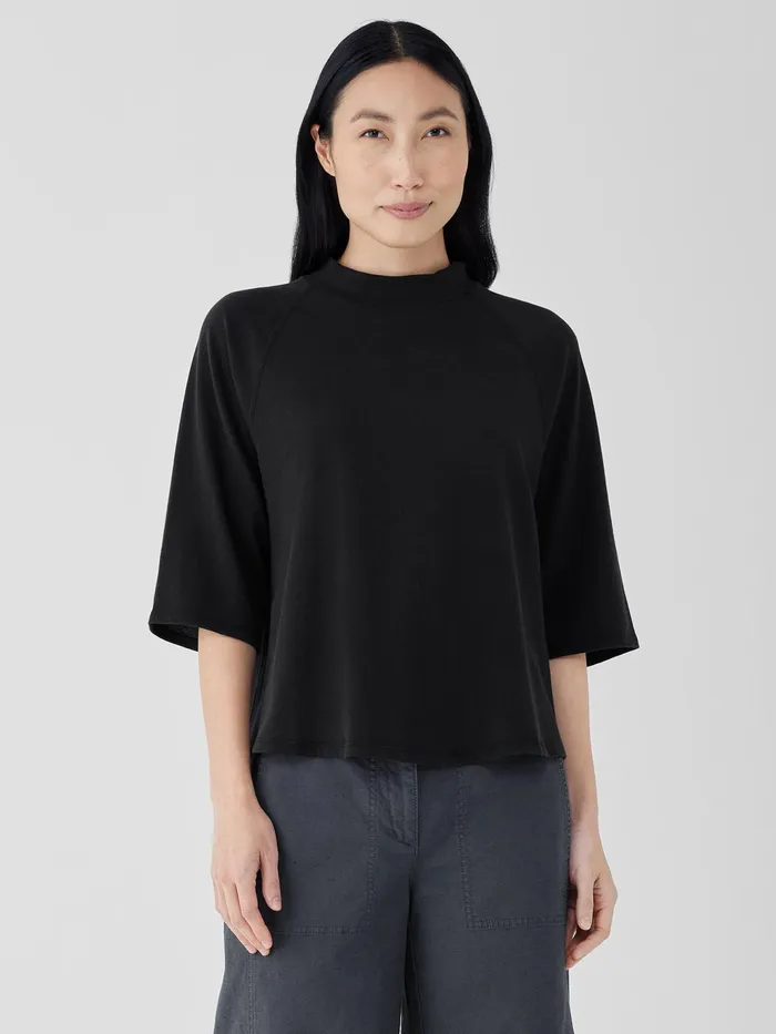 Cozy Organic Cotton Slub Mock Neck Top Black Women Eileen Fisher Tops and Tees