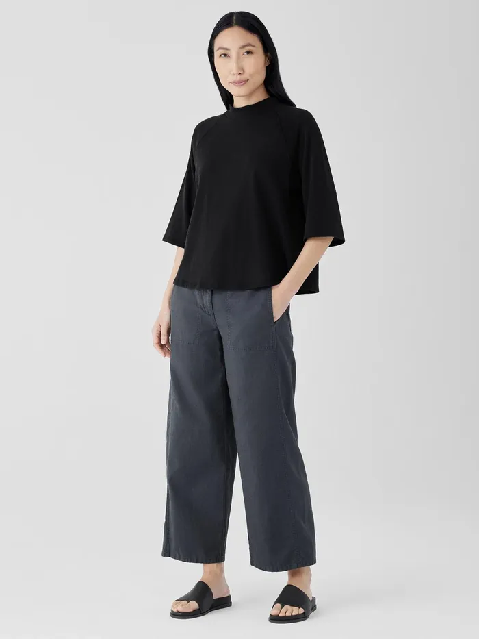 Cozy Organic Cotton Slub Mock Neck Top Black Women Eileen Fisher Tops and Tees