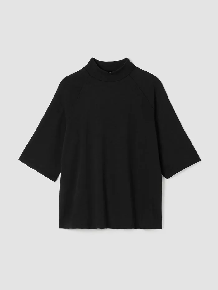 Cozy Organic Cotton Slub Mock Neck Top Black Women Eileen Fisher Tops and Tees
