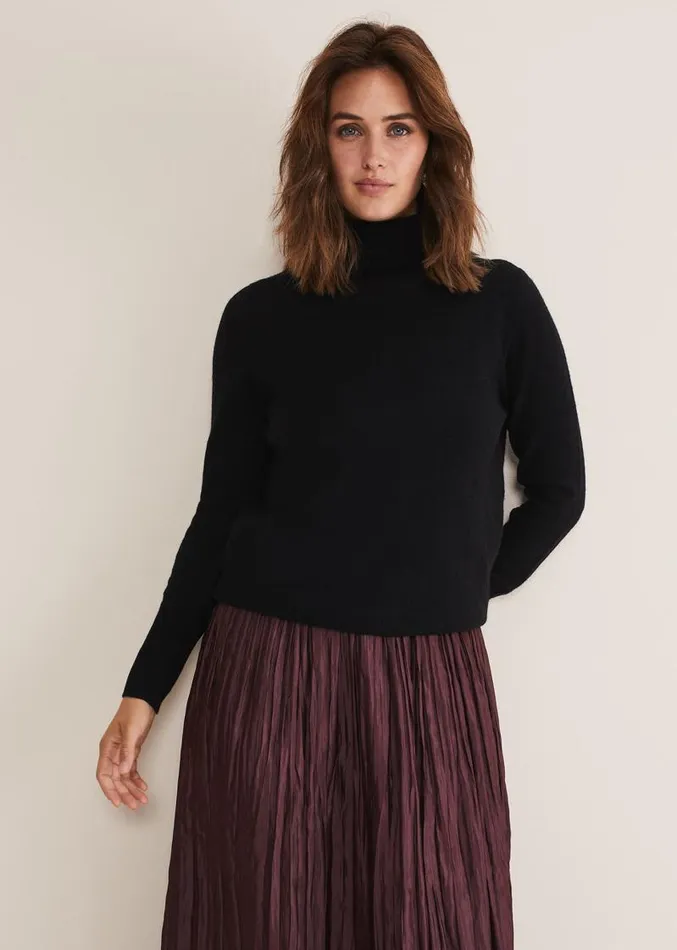 Cressida Wool Cashmere Roll Neck Black Women Phase Eight Knitwear