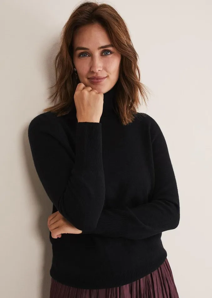 Cressida Wool Cashmere Roll Neck Black Women Phase Eight Knitwear