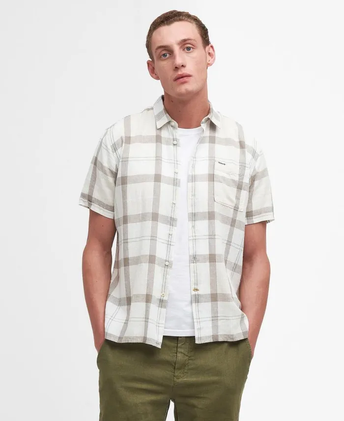 Croft Regular ShortSleeved Shirt Blue Chalk Tartan Men Barbour Shirts