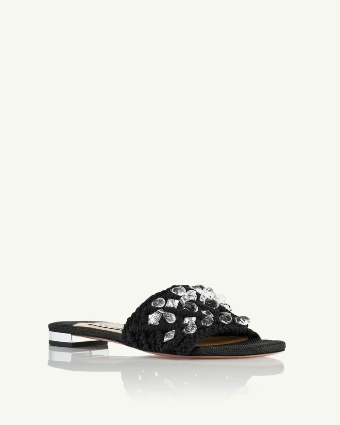 Crystal Cote Flat Black Women Aquazzura Flats
